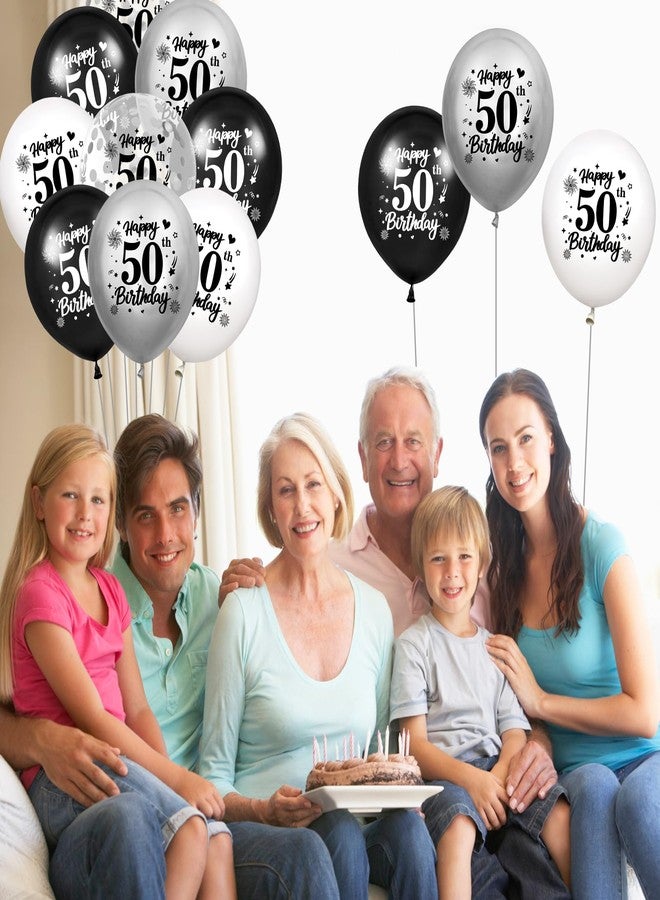 Wayyogh 50th Birthday Balloons Decorations Black White Silver 24pcs Happy 50th Birthday Party Latex Confetti Balloons for Men Women Happy 50th Birthday Anniversary Party Supplies Decor 12 inches Outdoor - Image 5